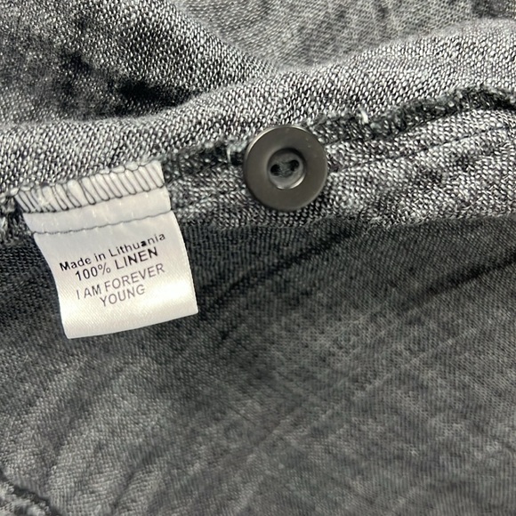 FLAX Sz P (4/6) Dress Gingham Linen Scoop Neck Sleeveless Black/Gray Lagenlook - Picture 9 of 11